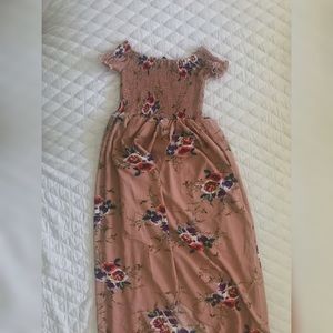 Blush Pink Floral Front Cut Maxi Dress